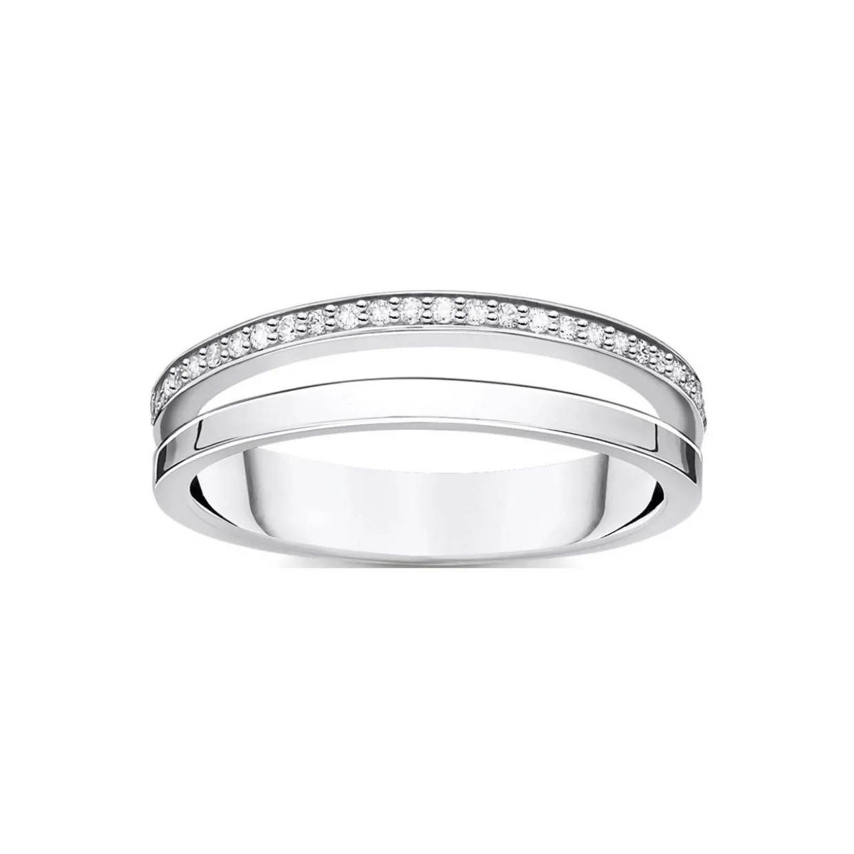 Ring Double White Stones Silver