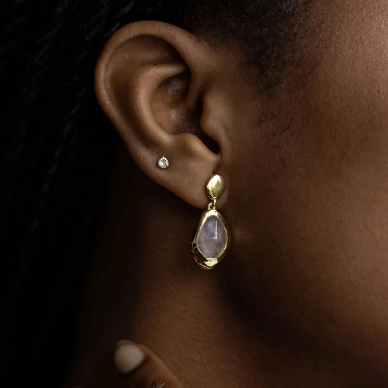 Rose Quartz Large Stepping Stone Earrings