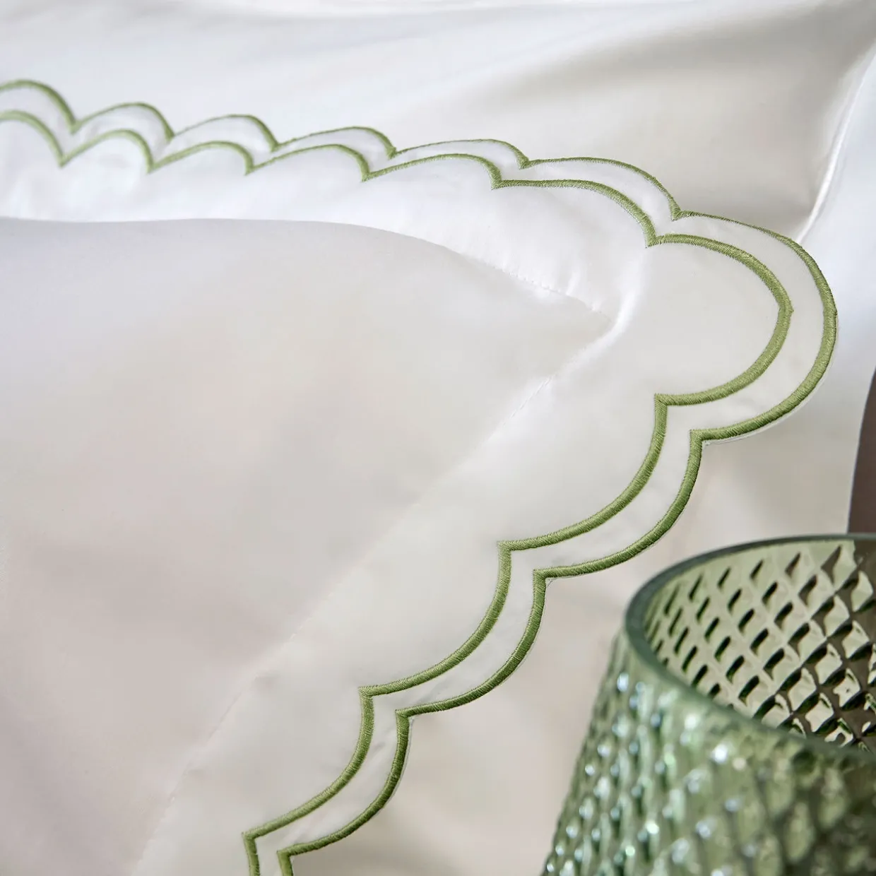 Scallop Edge Oxford Pillowcase Pair Matcha