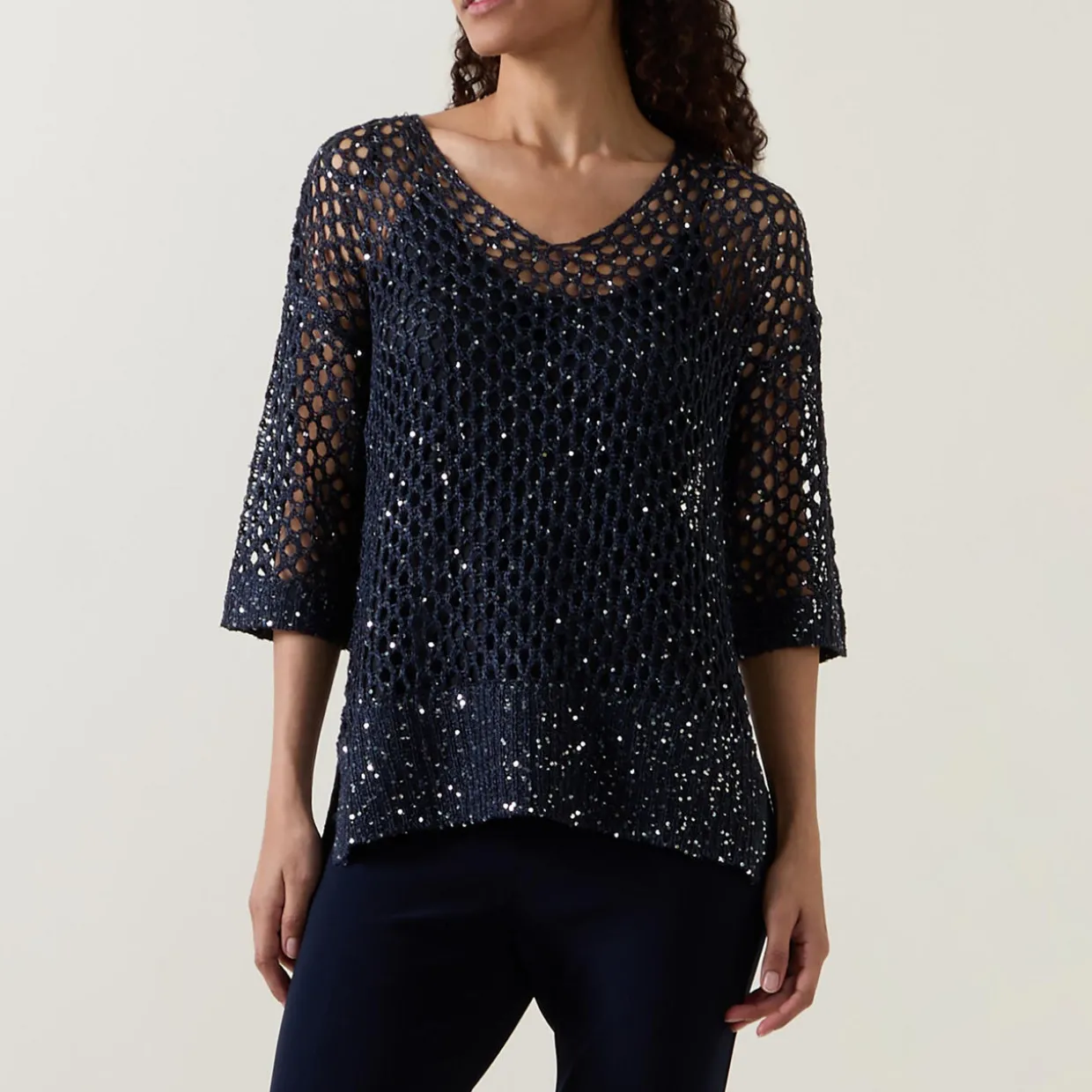 Sequin Open-Knit Sweater