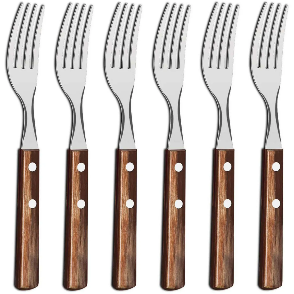 Set of Six Wooden Handle Table Fork
