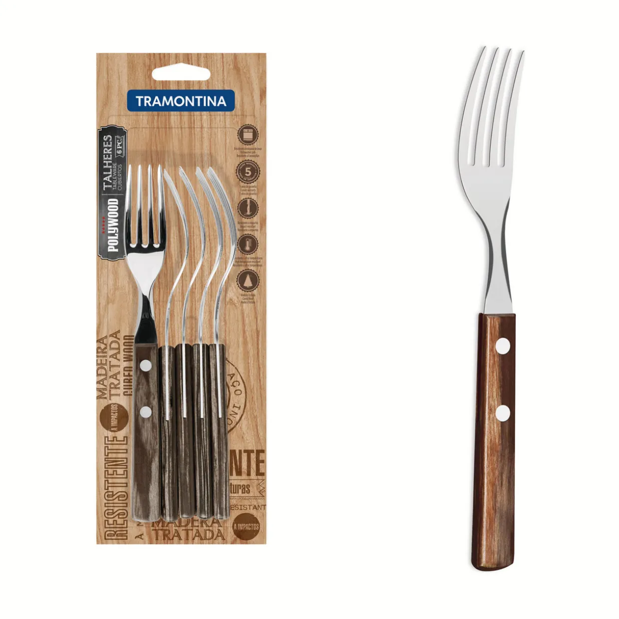 Set of Six Wooden Handle Table Fork