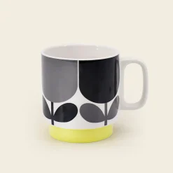 Set of Two Mugs - Block Flower Slate- Ochre