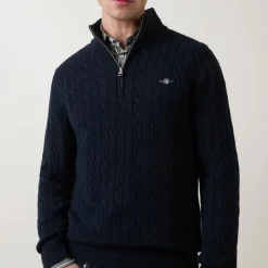 Shield Logo Half-Zip Cable Knit Sweater