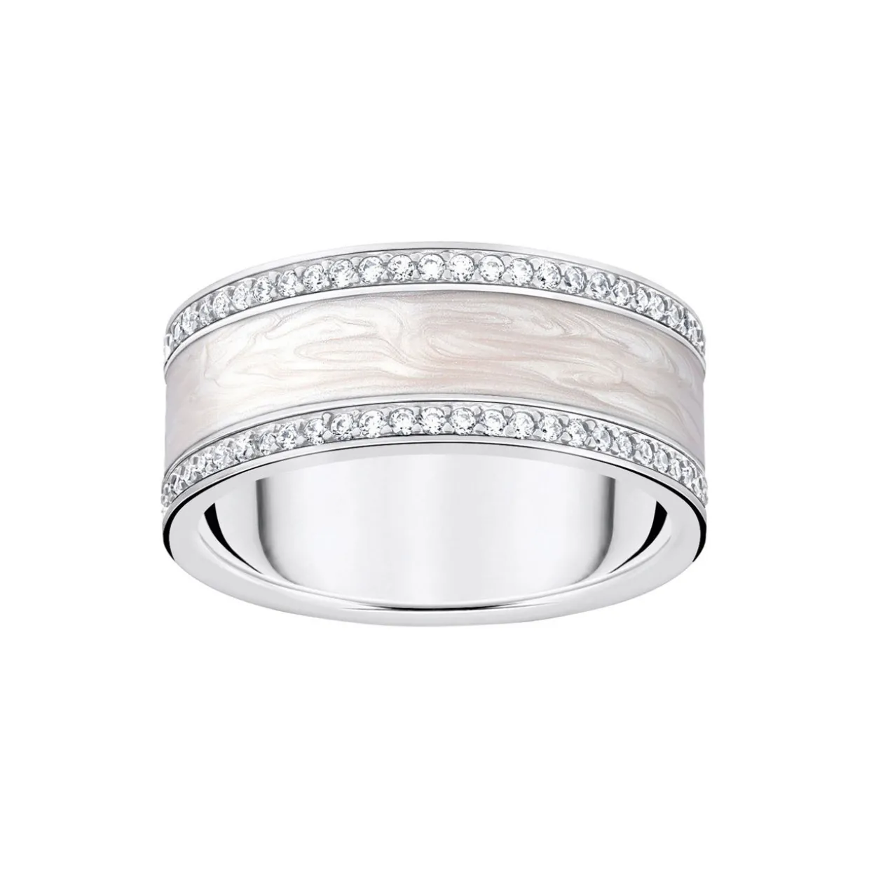 Silver & White Enamel Embellished Band Ring