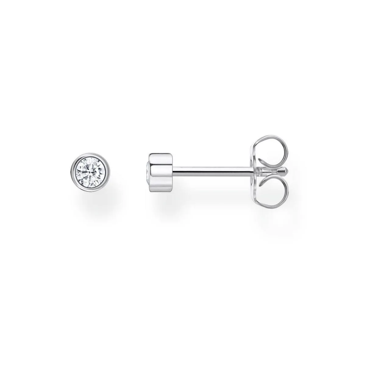 Single Ear Stud White Stone Silver