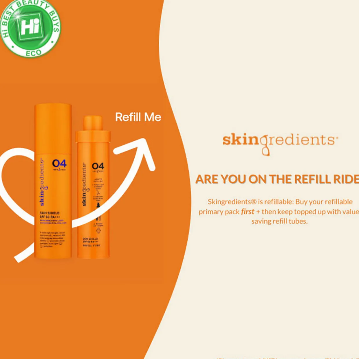 Skingredients Skin Shield Moisturising + Priming SPF 50 PA+++ Sunscreen Refillable Primary Pack 73ml
