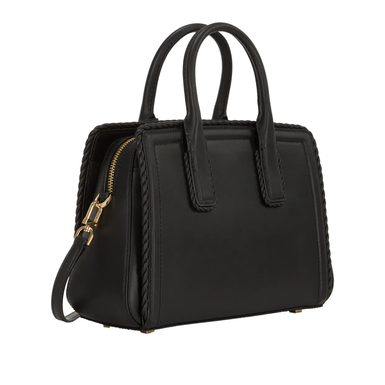 Small Woven-Trim Leather Satchel