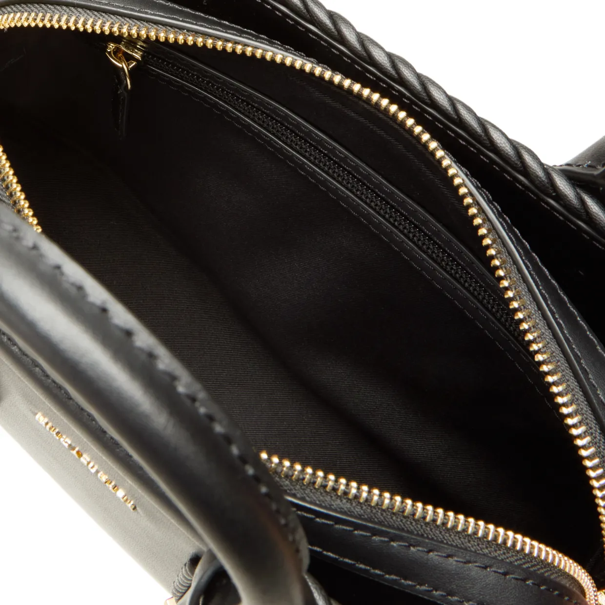 Small Woven-Trim Leather Satchel