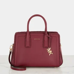 Small Woven-Trim Leather Satchel