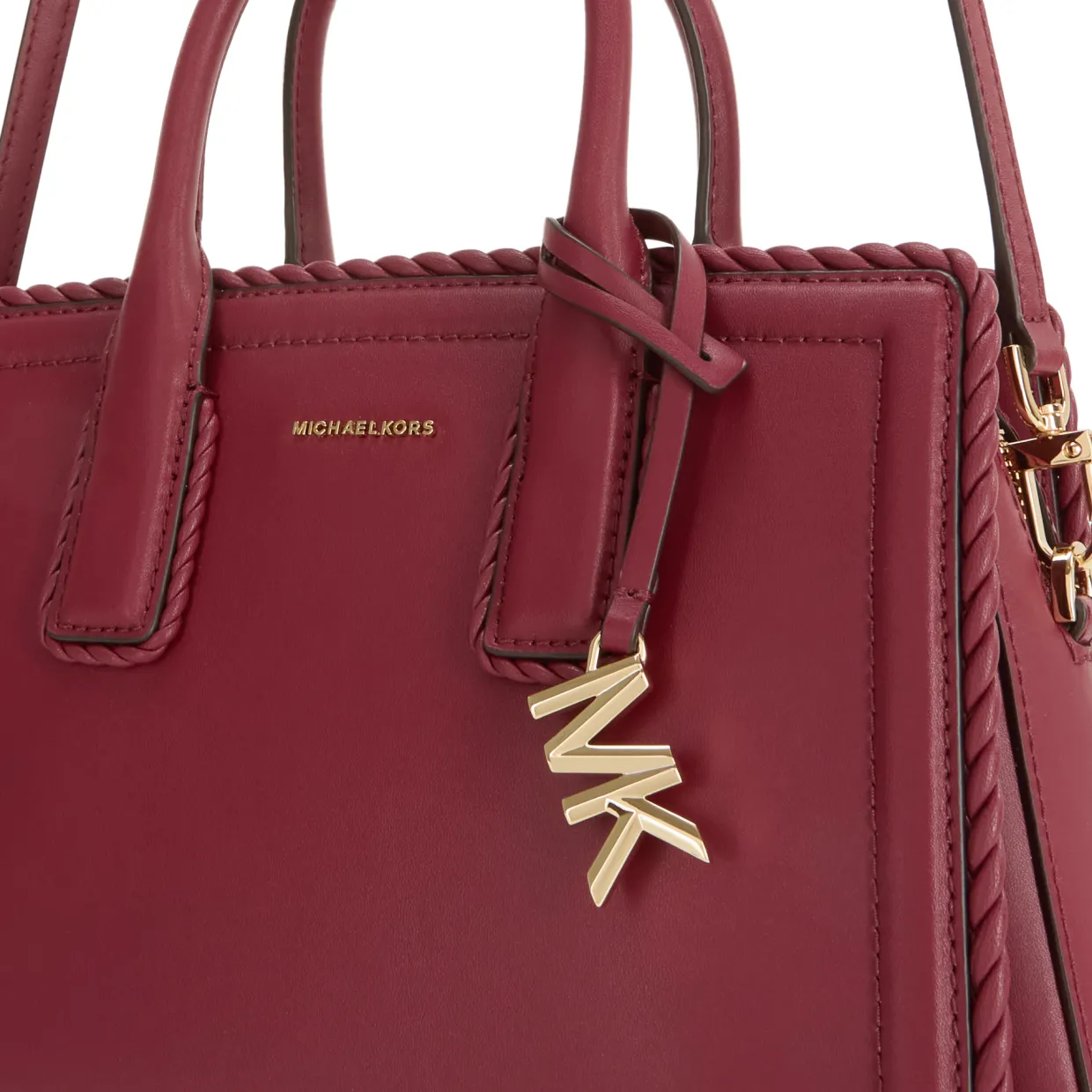 Small Woven-Trim Leather Satchel