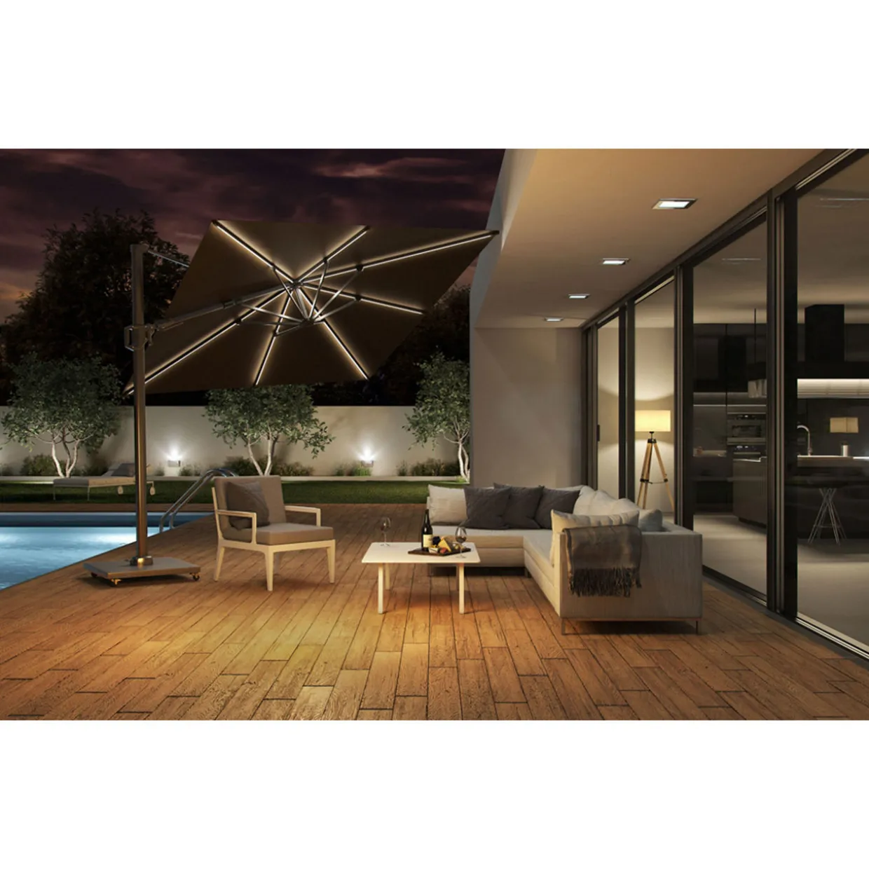 Square Glow Parasol & Cover Anthracite 3m