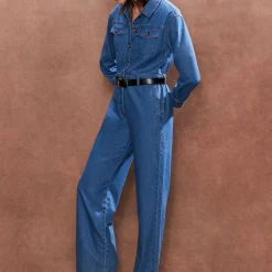 Straight Leg Denim Jumpsuit