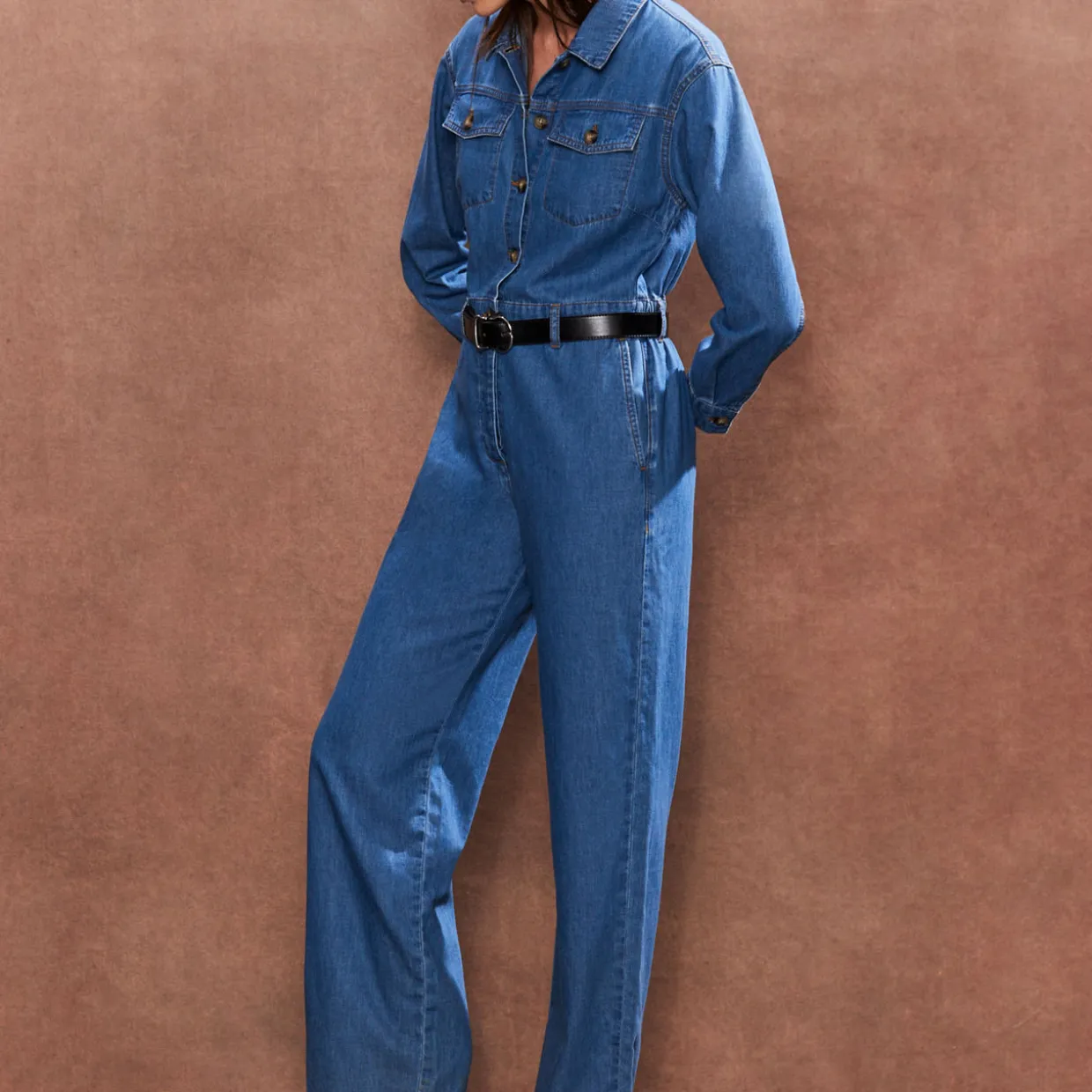 Straight Leg Denim Jumpsuit