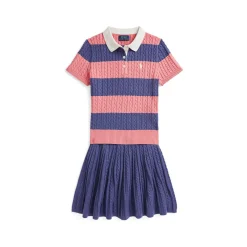 Striped Cable Knit Polo Shirt & Skirt Two-Piece Set 6-12 Years