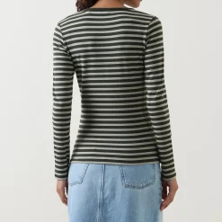 Striped Rib Long-Sleeved T-Shirt