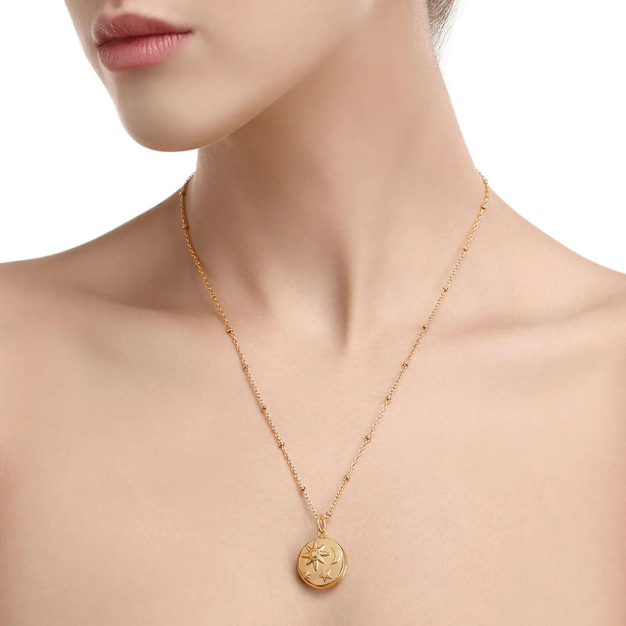 Sun Moon & Stars Locket Necklace