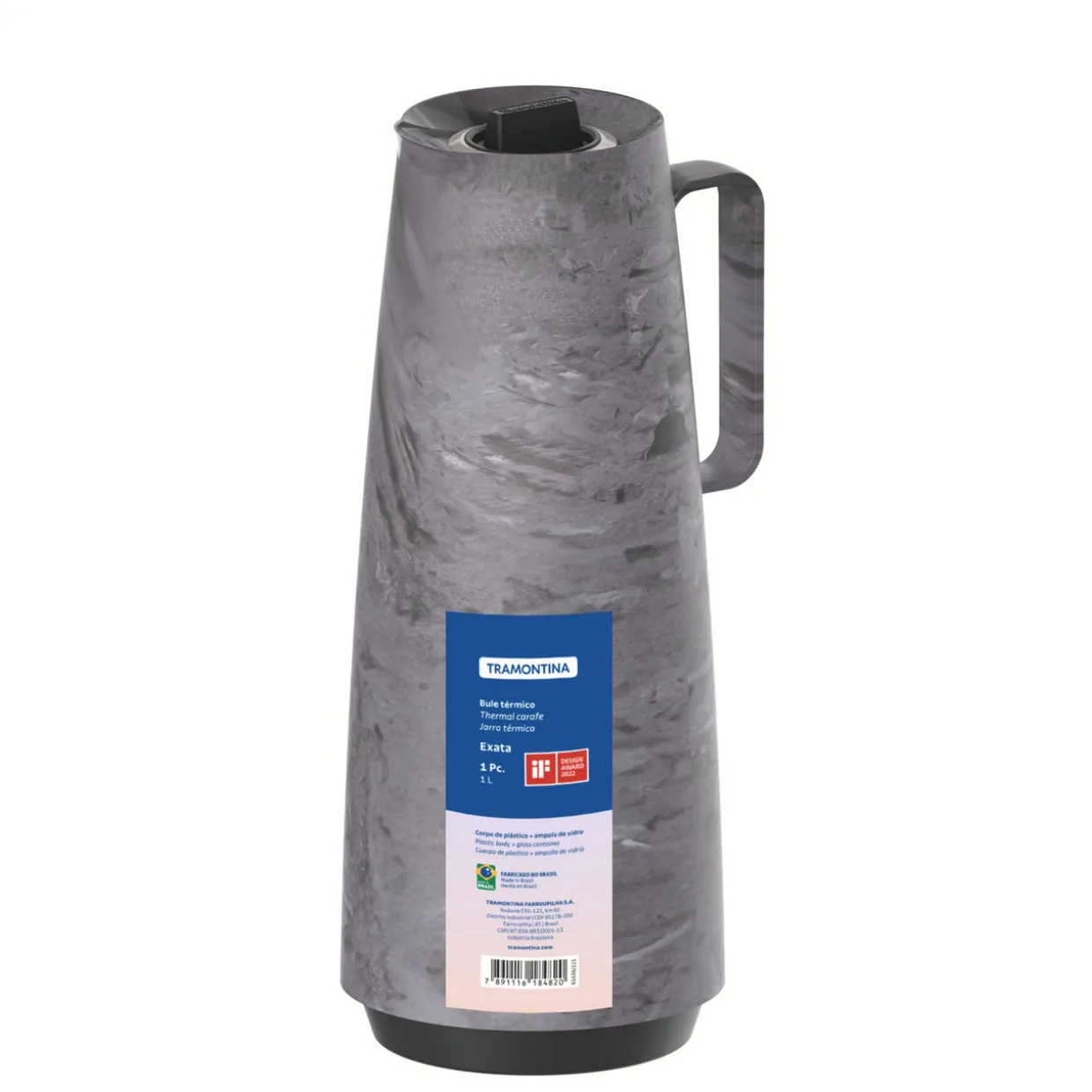 Thermal Flask with Interior Glass Container - Grey