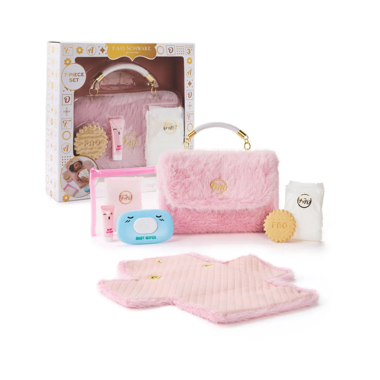 Toy Doll Faux Fur Diaper Bag Set