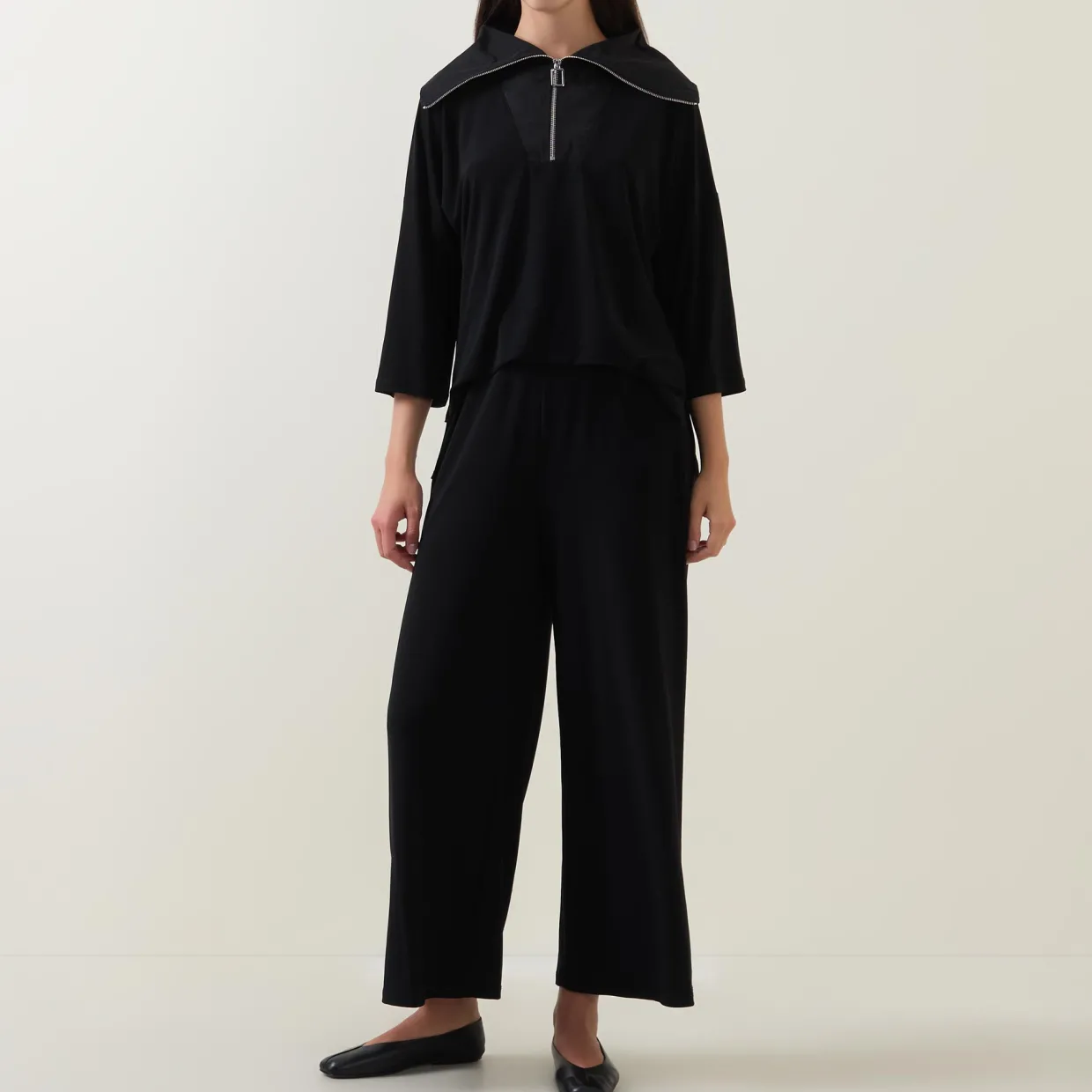 Zip-Detail Wide Leg Jumpsuit